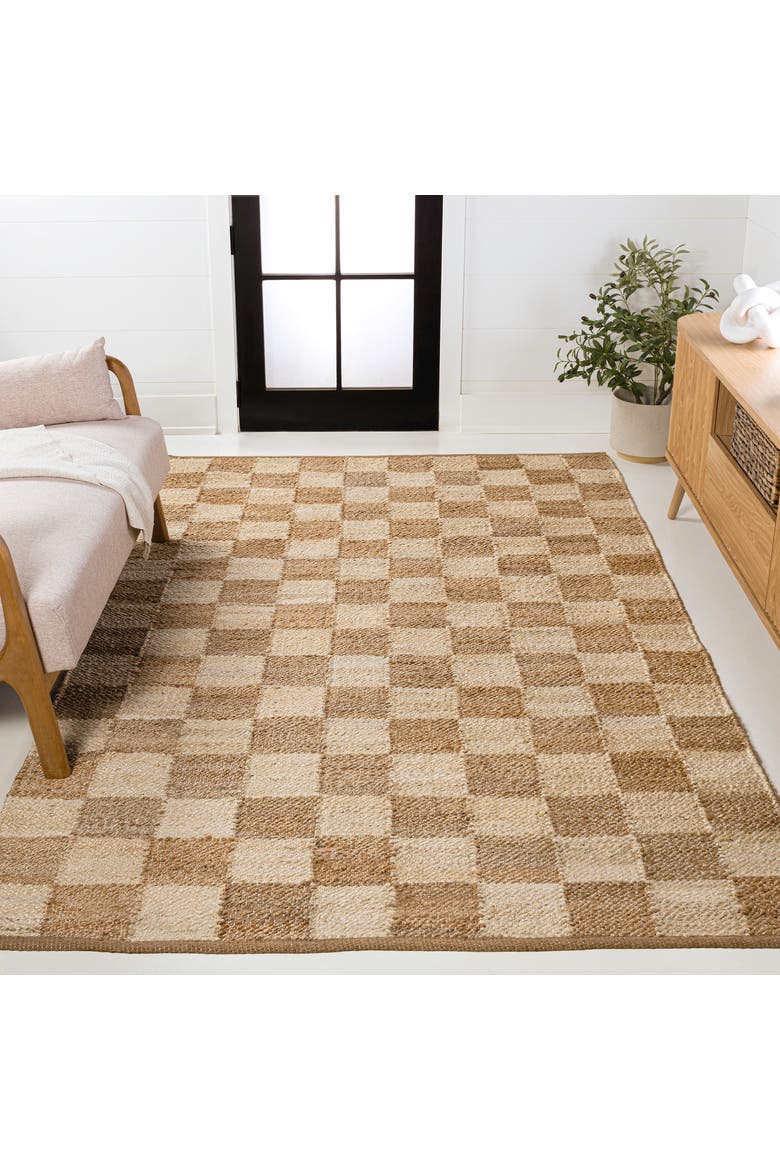 Theo Modern Farmhouse Woven Jute Checkerboard Area Rug, Alternate, color, Natural/Bleach