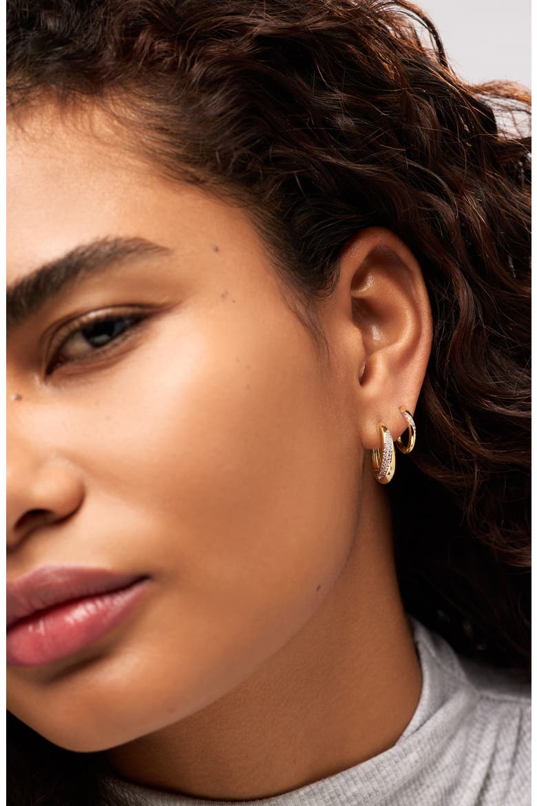 Kira Slim Pavé Hoop Earrings, Alternate, color, GOLD / CLEAR