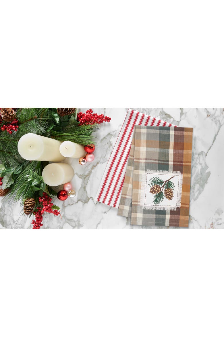 Aspen Plaid Pinecone Dishtowel, Alternate, color, White