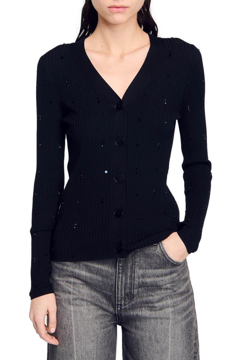 Rhinestone cardigan, Main, color, Black
