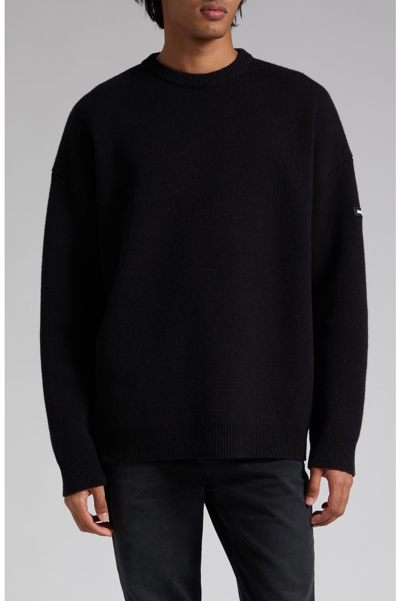 Oversize Double Face Wool Blend Crewneck Sweater, Main, color, BLACK