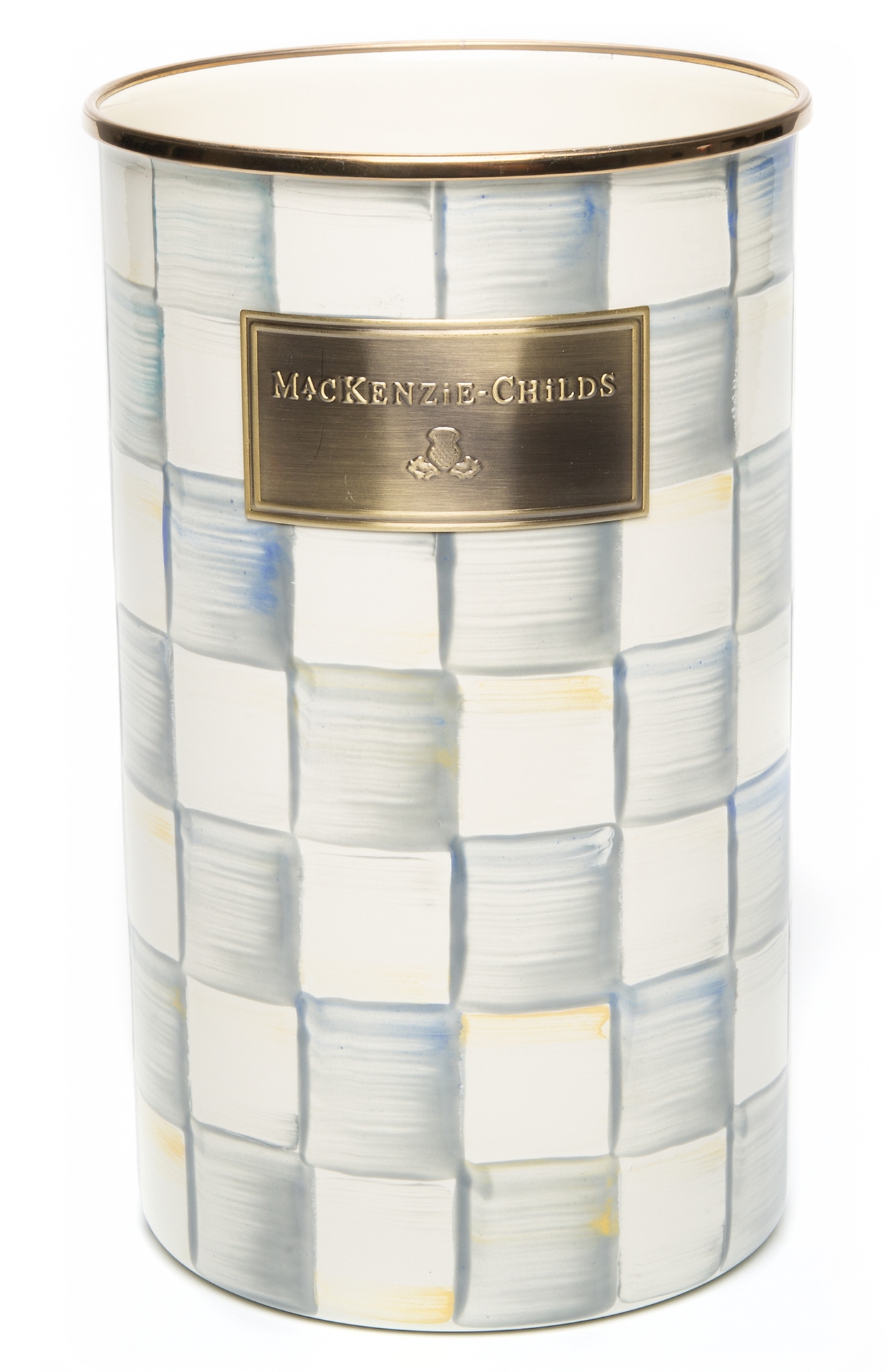 MACKENZIE CHILDS Sterling Check Utensil Holder - Grey/ White