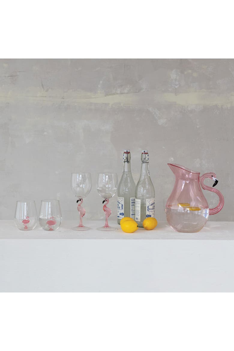 Pitcher with Flamingo Handle, Alternate, color, Pink