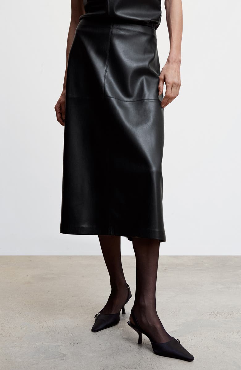 MANGO Faux Leather A-Line Skirt, Alternate, color,