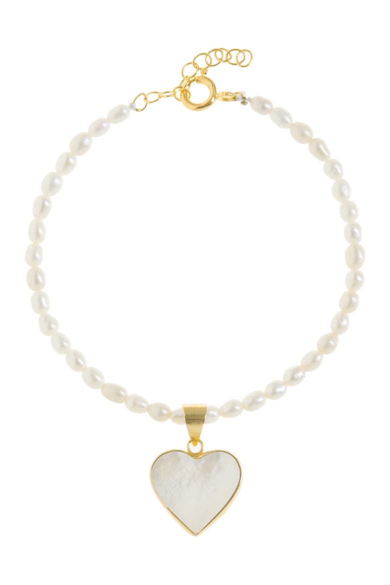 Rice Pearl Bracelet with Heart Charm, Main, color, Gold
