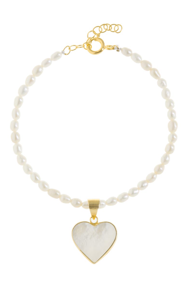 Freya Rose Rice Pearl Bracelet with Heart Charm, Main, color, Gold