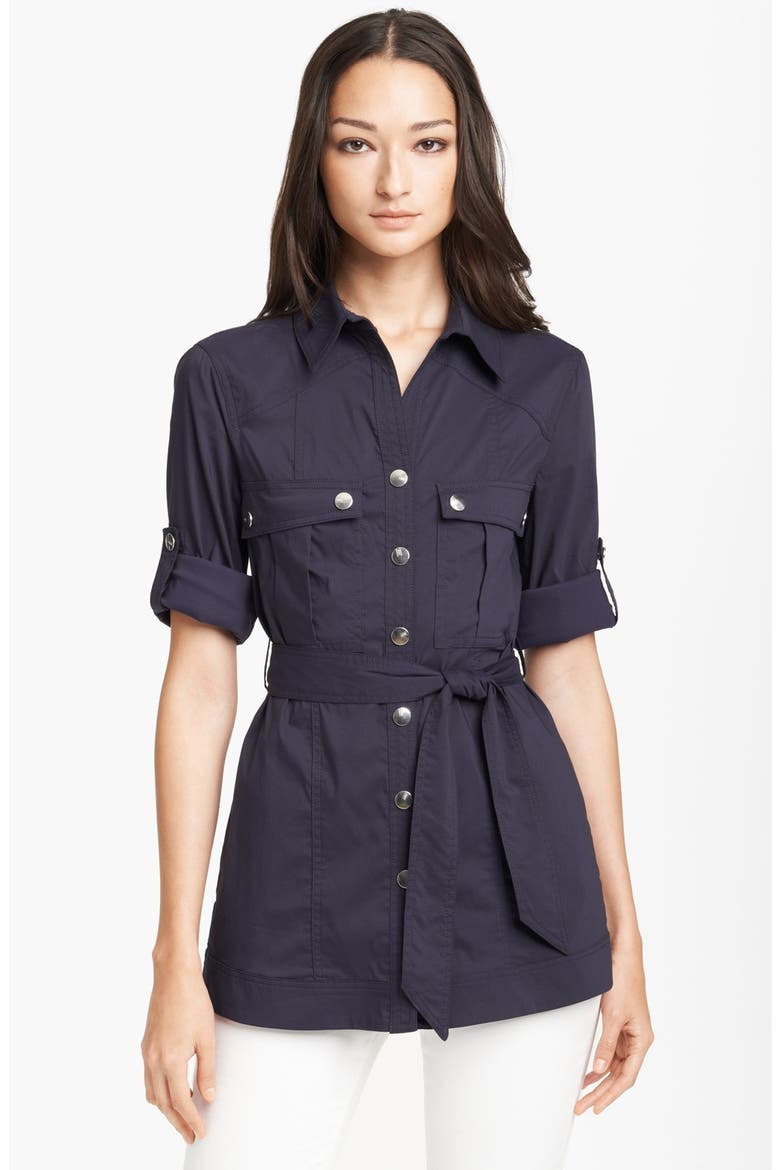 Belted Safari Blouse, Main, color, NAVY