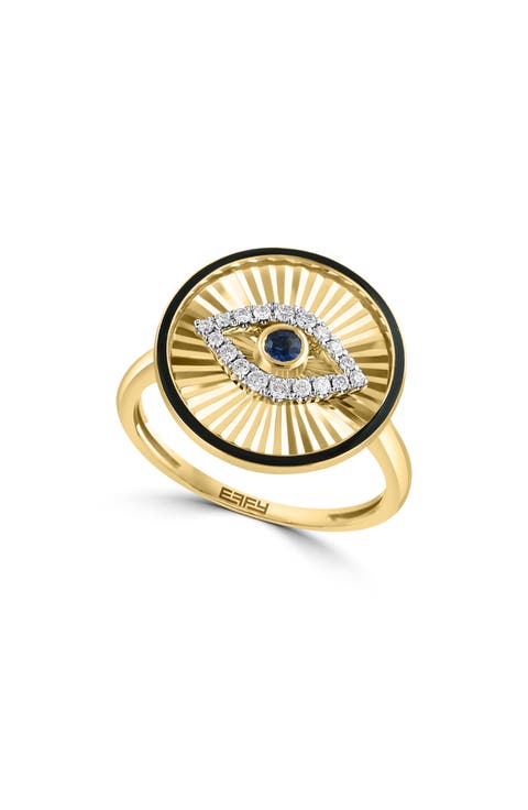 14K Yellow Gold Diamond & Sapphire Evil Eye Ring