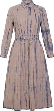 Red Myth Tie Dye Button-Down Cotton Midi Shirt Dress