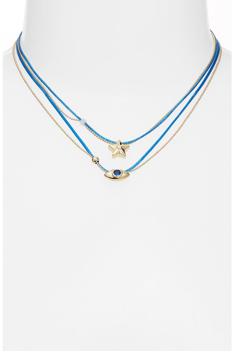 Gift Boxed Set of 2 Demi Fine Mommy & Me Evil Eye Cord Pendant Necklaces, Alternate, color, BLUE MULTI- GOLD