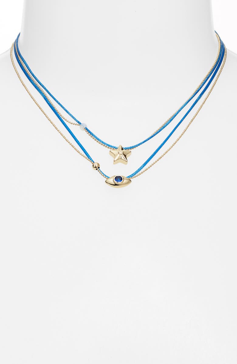 Chelsea28 Set of 2 Demi Fine Mommy & Me Evil Eye Cord Pendant Necklaces, Alternate, color, Blue Multi- Gold