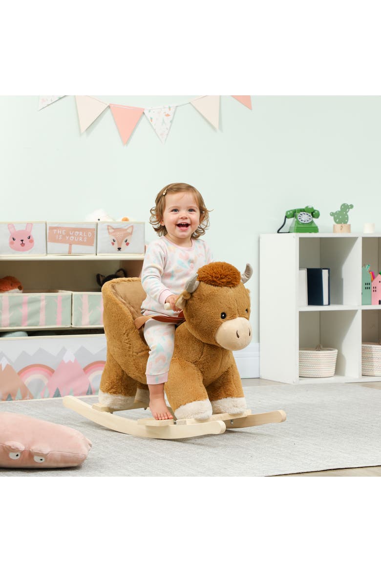 Baby Rocking Horse with Cute Cow Stuffed Plush, Music, Safety Belt, Cow Wooden Rocking Horse for Boys and Girls Aged 1-3 Years, Brown, Alternate, color, brown