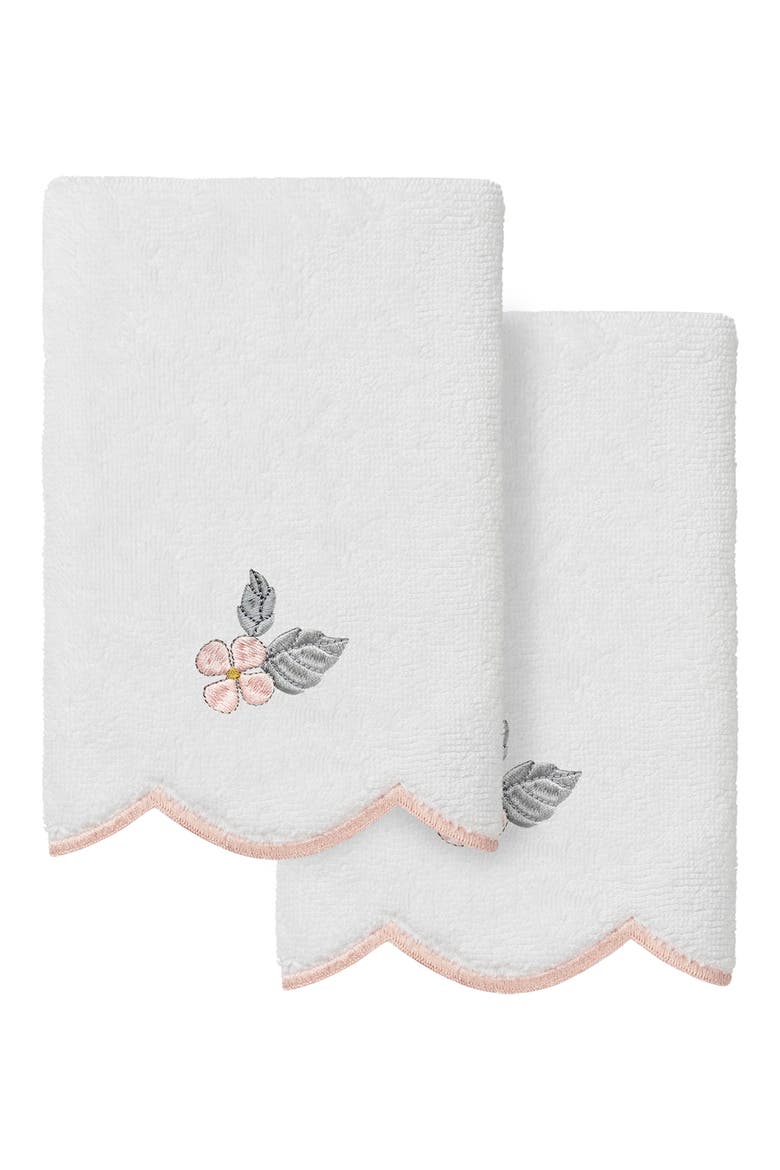 Hydea Scalloped Set of 2 Embroidered Washcloths, Main, color, WHITE/ PINK