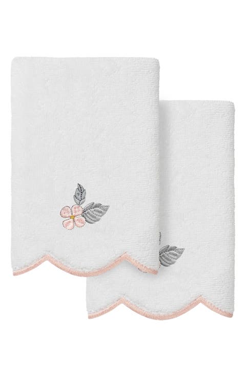Hydea Scalloped Set of 2 Embroidered Washcloths