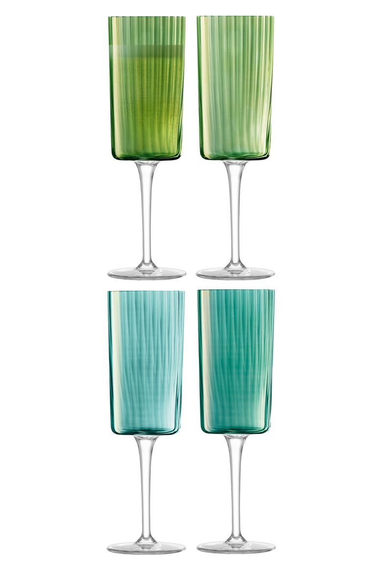 Gems Set of 4 Champagne Flutes, Main, color, GREEN