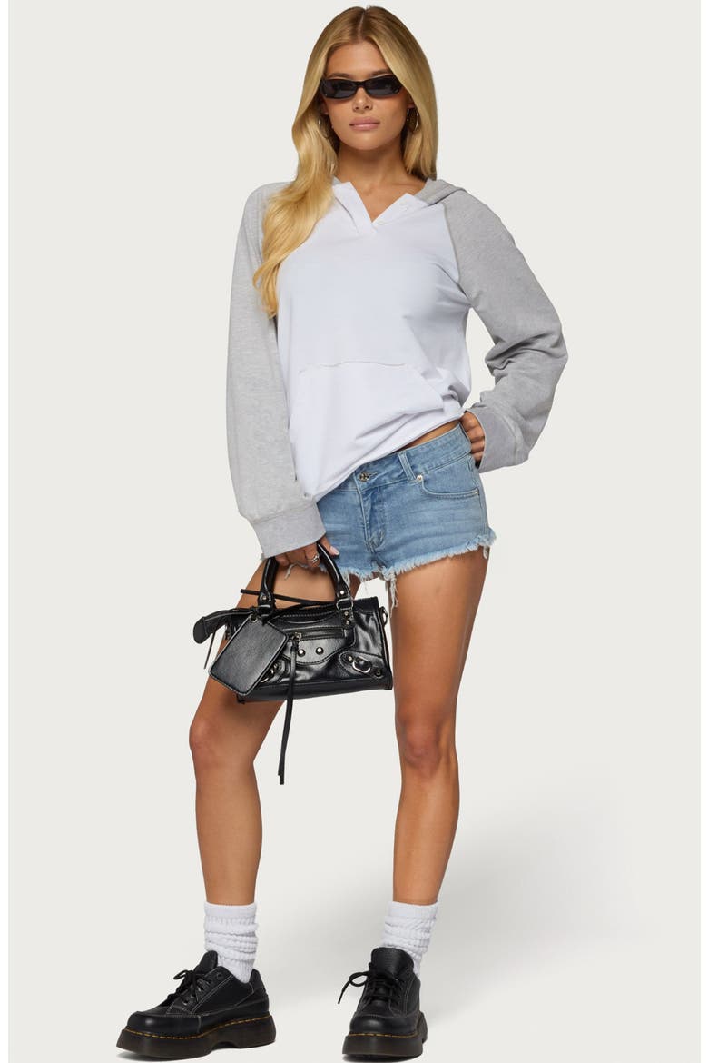 Jozie Colorblock Raglan Sleeve Hoodie Top, Alternate, color, WHITE-AND-GRAY