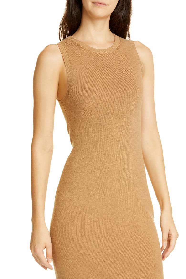 Sleeveless Cotton & Cashmere Blend Sweater Dress, Alternate, color, CAMEL