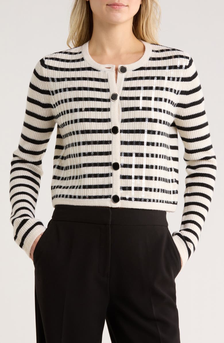 Derek Lam 10 Crosby Nebula Sequin Cardigan, Main, color, Blanc De Blanc/ Black