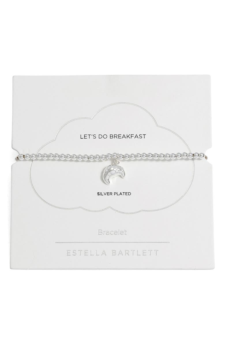 Estella Bartlett Sienna Croissant Beaded Stretch Bracelet, Main, color, Silver