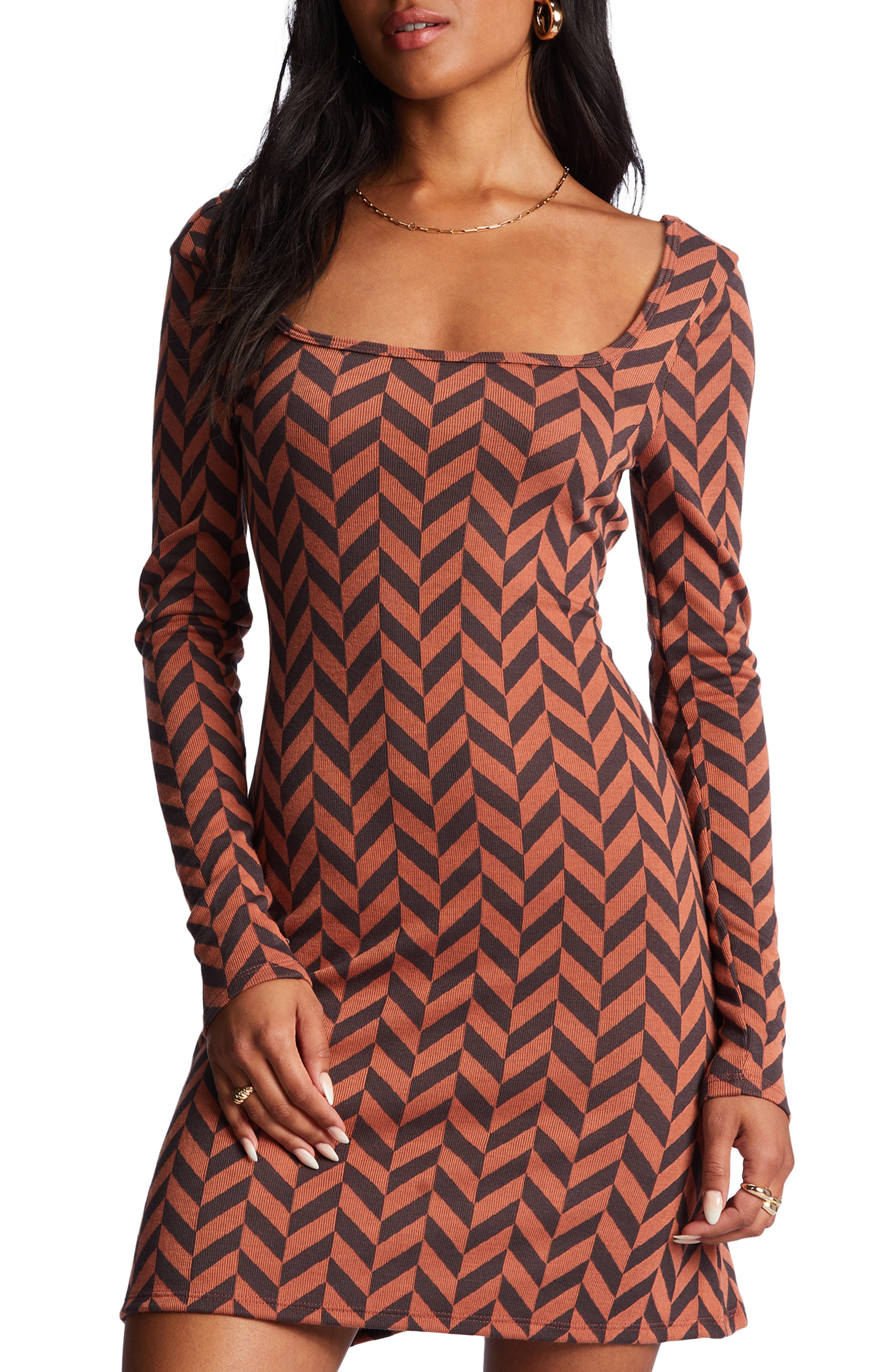 Billabong Still Your Girl Chevron Long Sleeve Minidress (Women ...