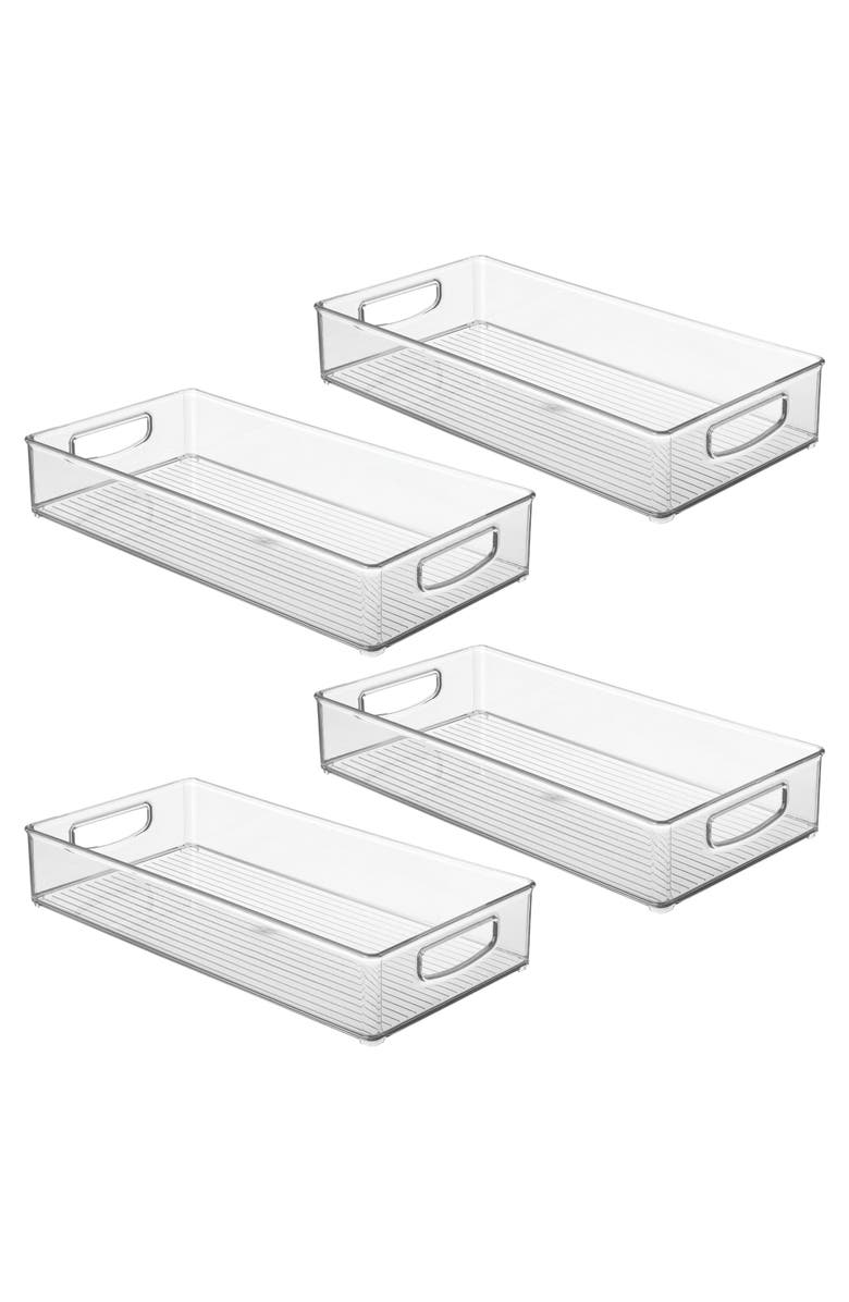 Linus Stackable Pantry Storage Bin with Handles, Set of 4, Clear, Made in USA, Main, color, Clear