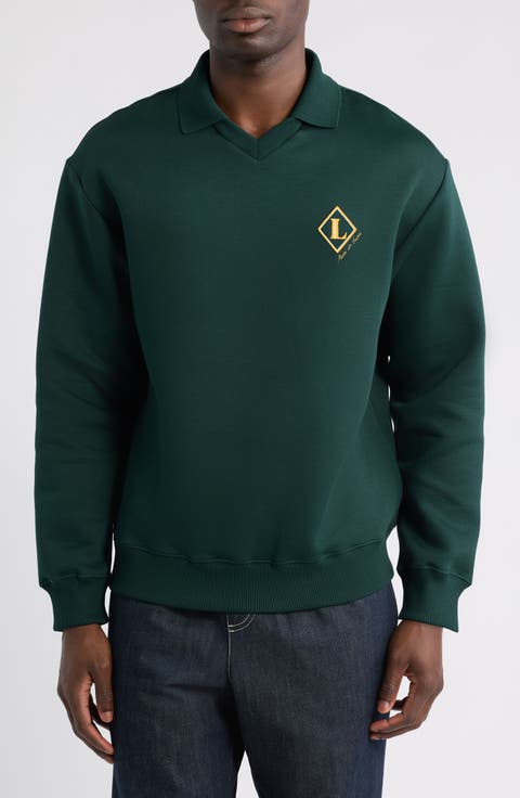 Made in France Badge Accent Johnny Collar Polo Sweatshirt
