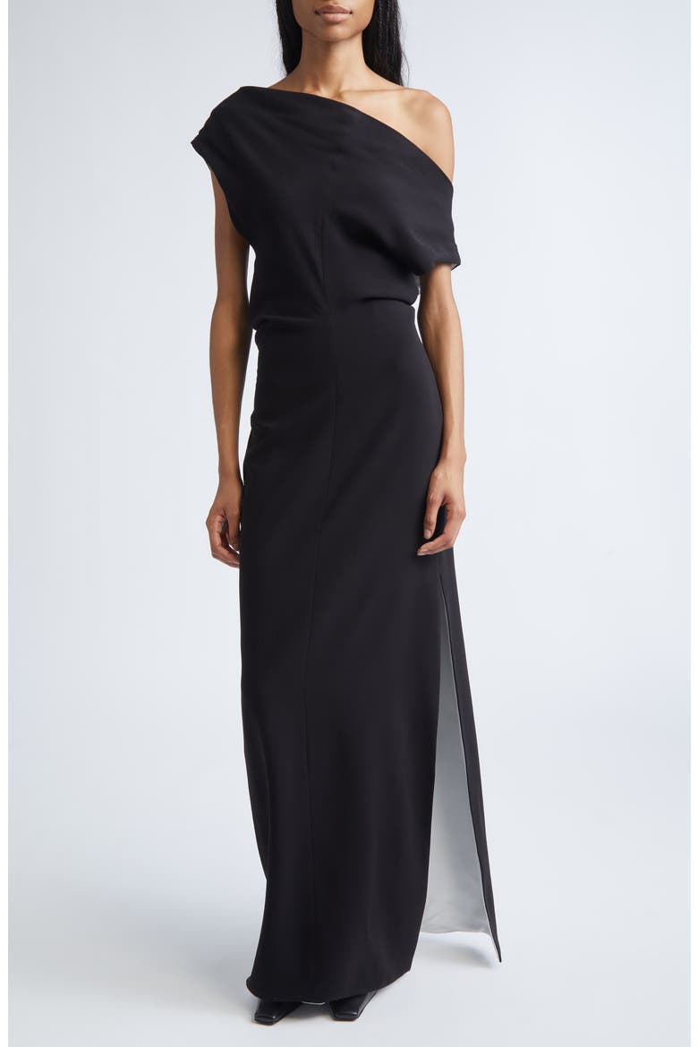 Rosina Off the Shoulder Light Double Crepe Maxi Dress, Alternate, color, BLACK
