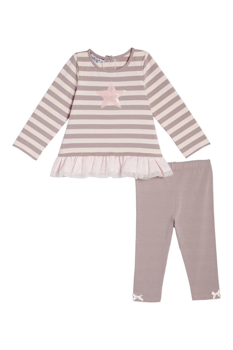 Sequin Star Stripe Tunic & Leggings Set, Main, color, TAUPE/ PINK