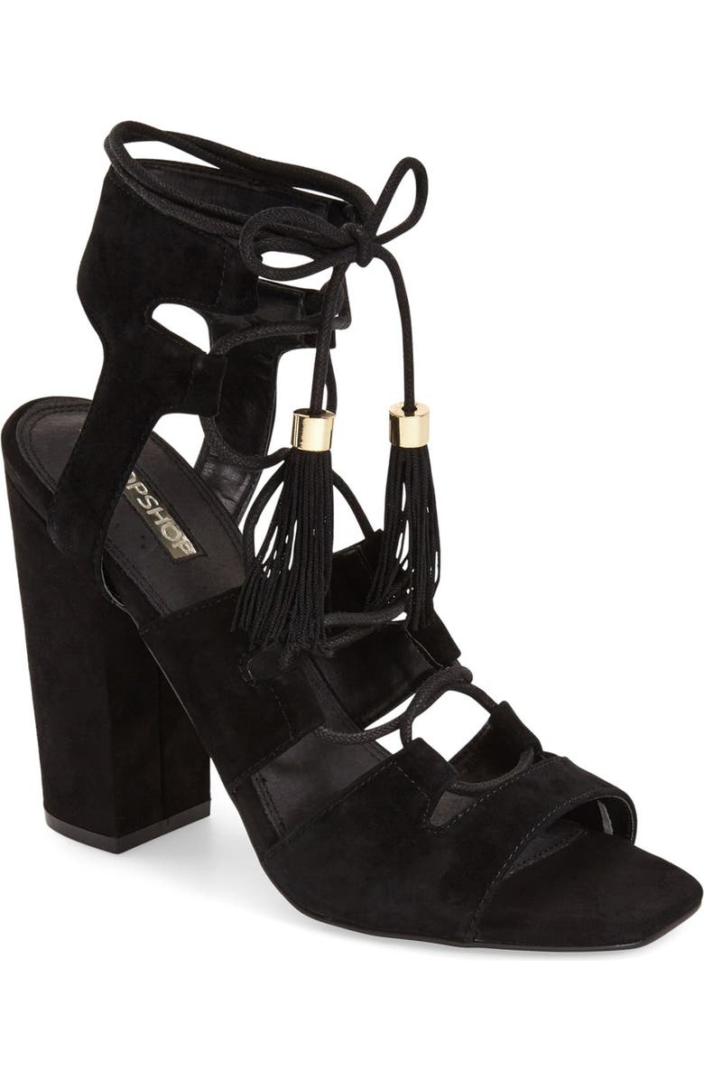Topshop Tassel Ghillie Sandal, Main, color,