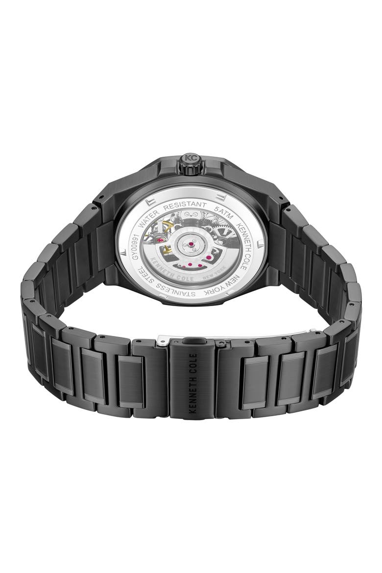 Benson Open Heart Blue Dial Automatic Bracelet Watch, 43mm, Alternate, color, BLACK