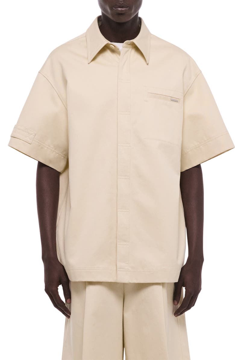 Helmut Lang Oversize Short Sleeve Button-Up Shirt, Main, color, Oatmeal