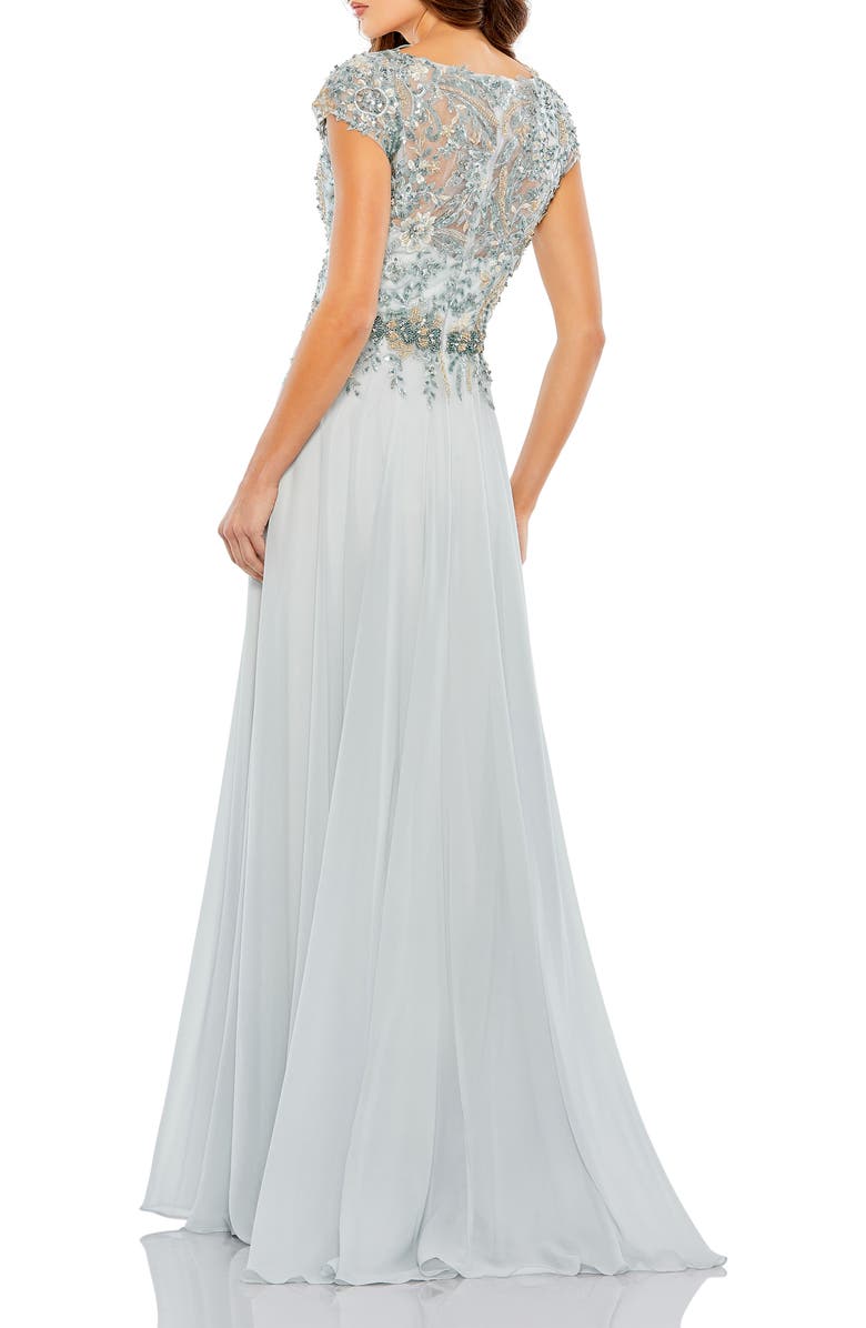 Mac Duggal Embellished Cap Sleeve Bodice Chiffon Gown, Alternate, color, Seamist