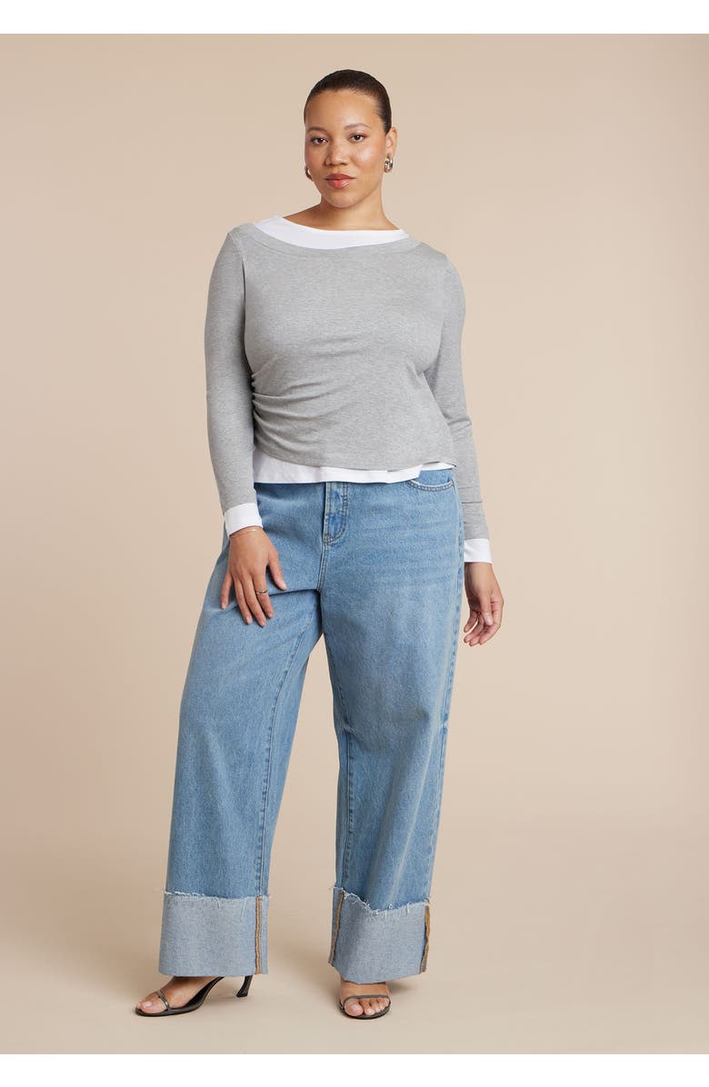 ELOQUII Layered Long Sleeve Top, Alternate, color, Heather Grey And White