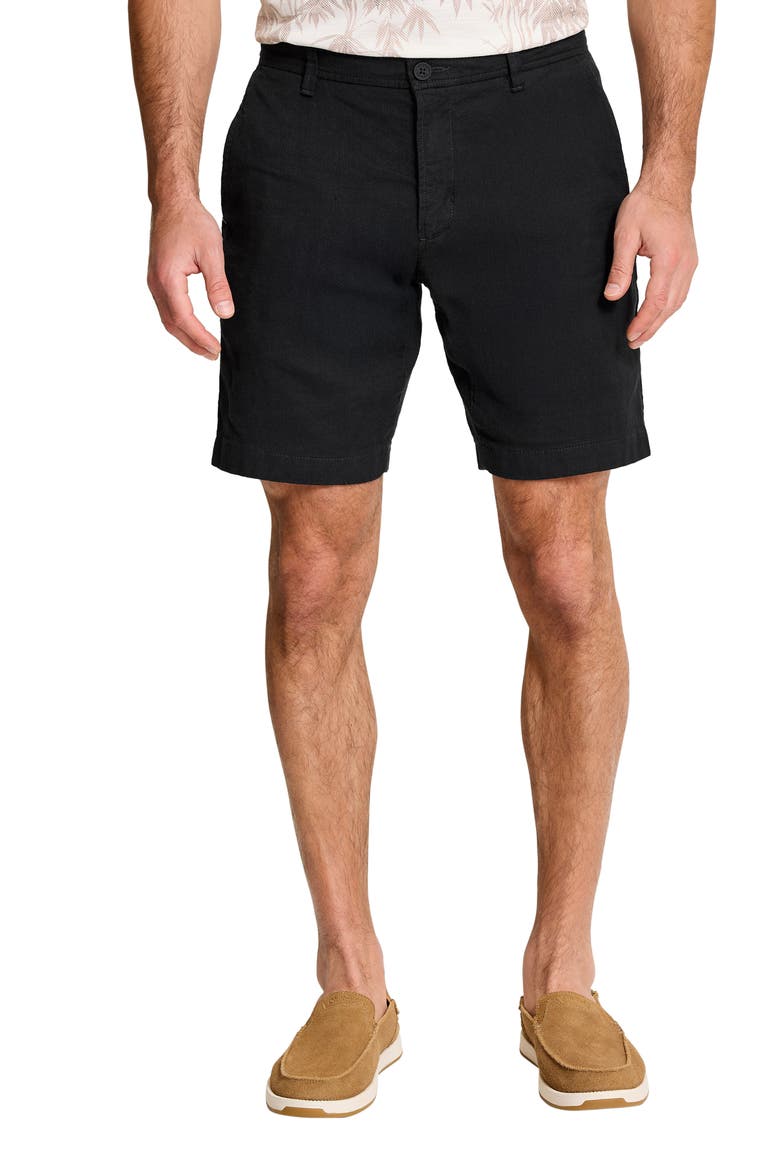 Beach Coast Stretch Linen & Cotton Cargo Shorts, Main, color, BLACK