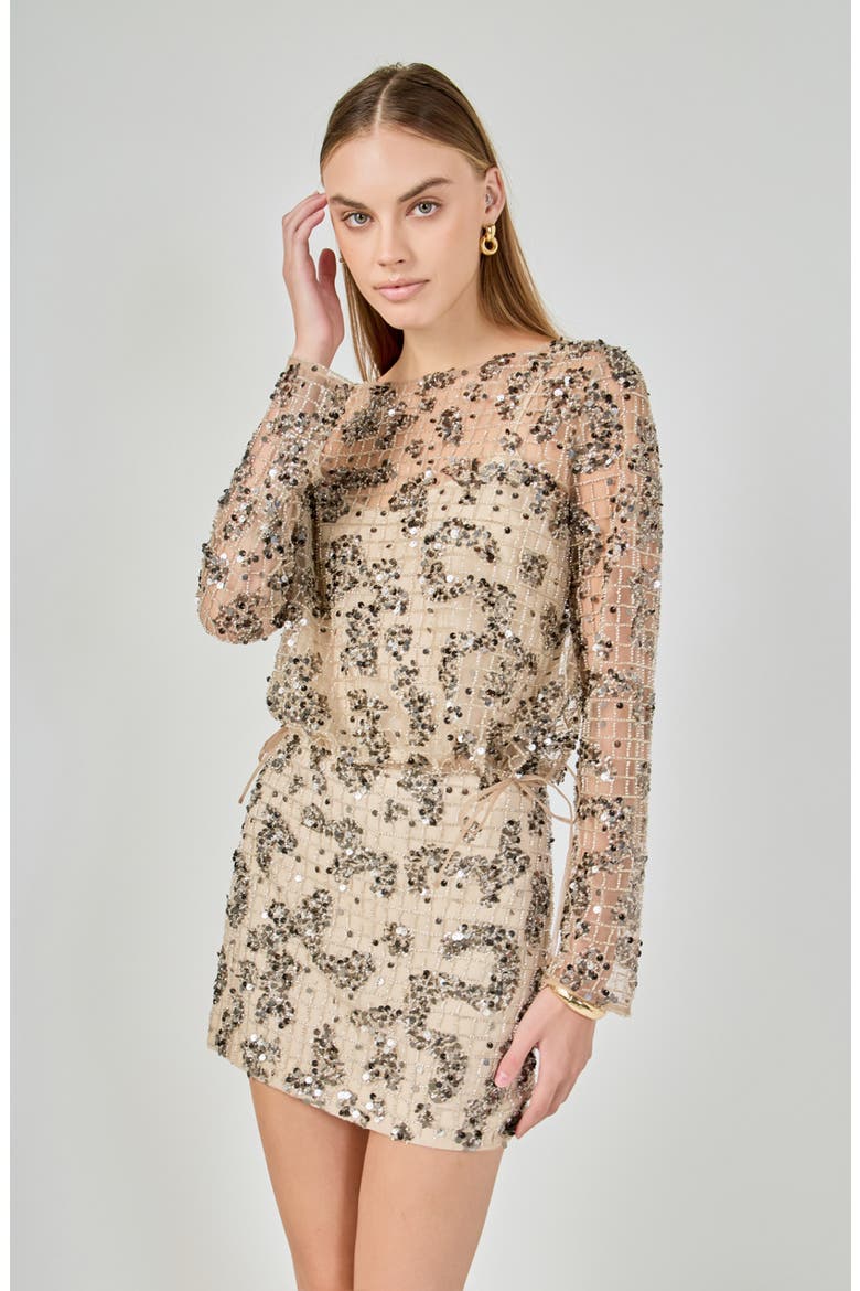 Sequin Beaded Cropped Top, Alternate, color, BEIGE