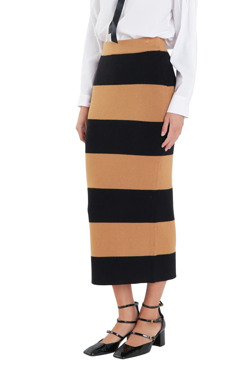 Stripe Knit Skirt, Alternate, color, CAMEL/ BLACK