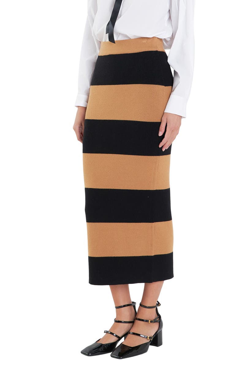 English Factory Stripe Knit Skirt, Alternate, color, Camel/ Black