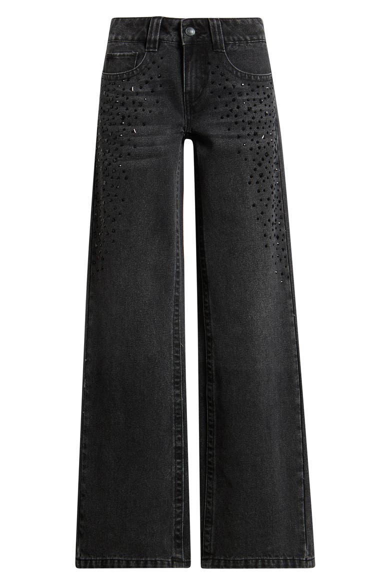 Studded Low Rise Wide Leg Jeans, Alternate, color, BLACK