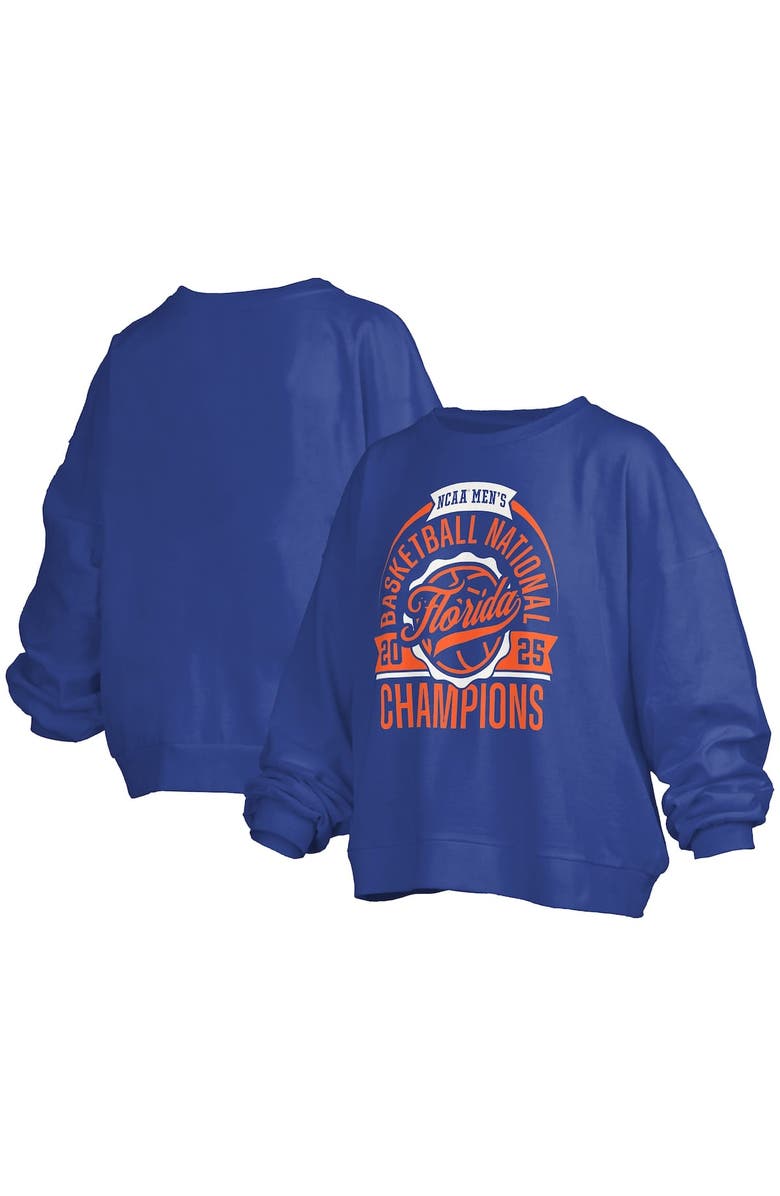 PRESSBOX Women's Pressbox Royal Florida Gators 2025 NCAA Men's Basketball National Champions Barkley Janice Oversized Fleece Pullover Sweatshirt, Alternate, color, 