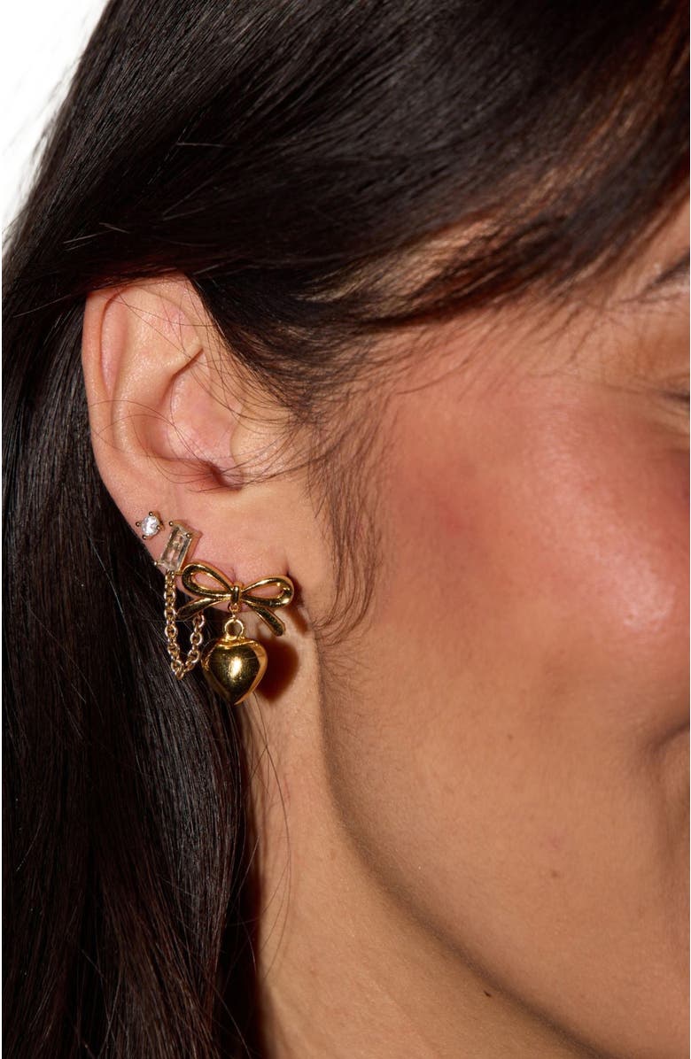 Nickel & Suede Bow & Heart Drop Earrings, Alternate, color, Gold