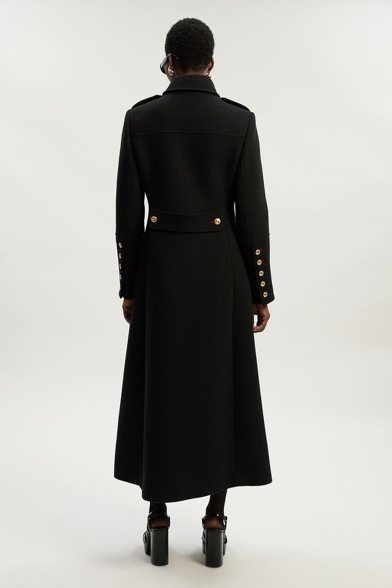 Wool Military Tailored Maxi Coat, Alternate, color, Black