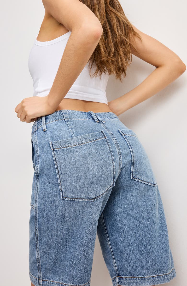 Good American Lite Drawstring Bermuda Denim Shorts, Alternate, color, Indigo786