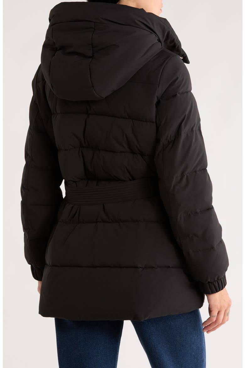 Belted Channel Quilted Hooded Puffer Coat, Alternate, color, BLACK