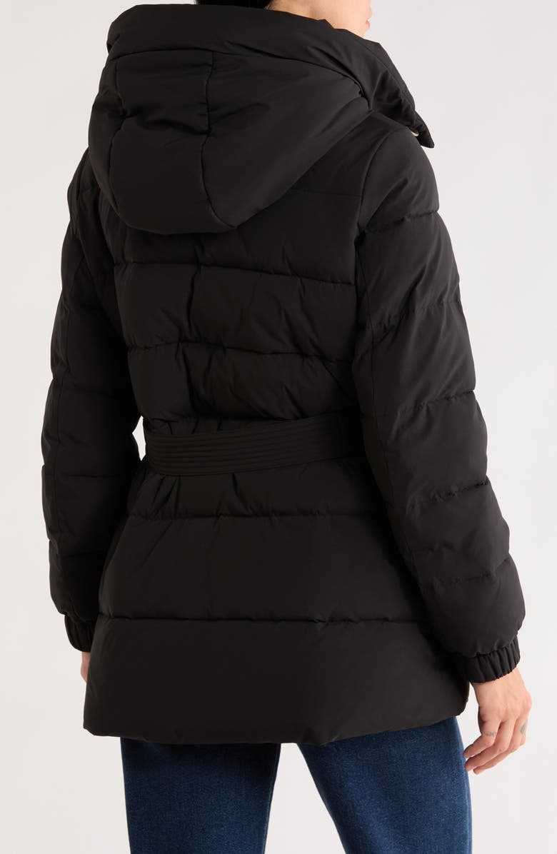 Michael Kors Belted Channel Quilted Hooded Puffer Coat, Alternate, color, Black
