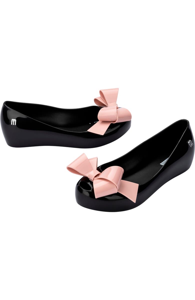 Mini Melissa Kids' Ultragirl Classic Flat, Alternate, color, Black/ Pink