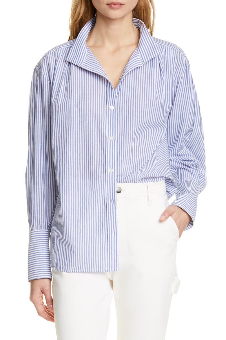 Stripe Clean Collar Pleated Shirt, Main, color, NAVY MULTI