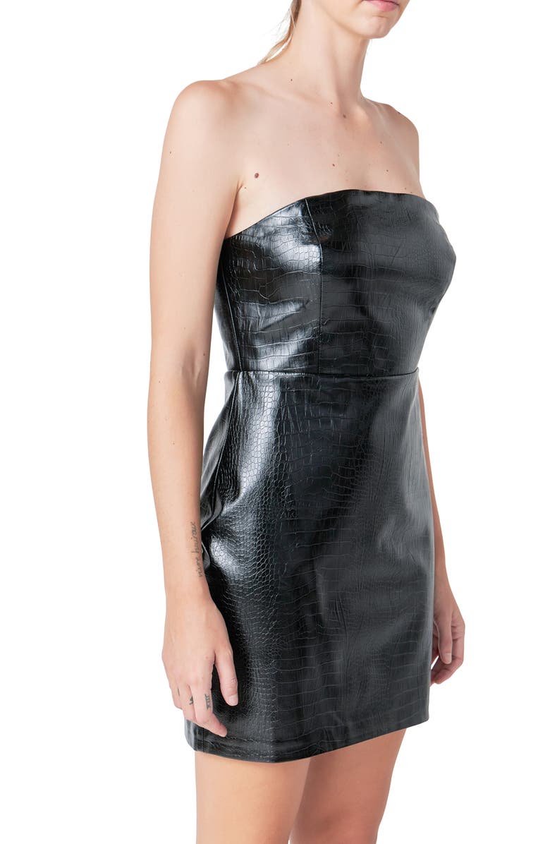 Grey Lab Strapless Faux Leather Minidress, Alternate, color, Black