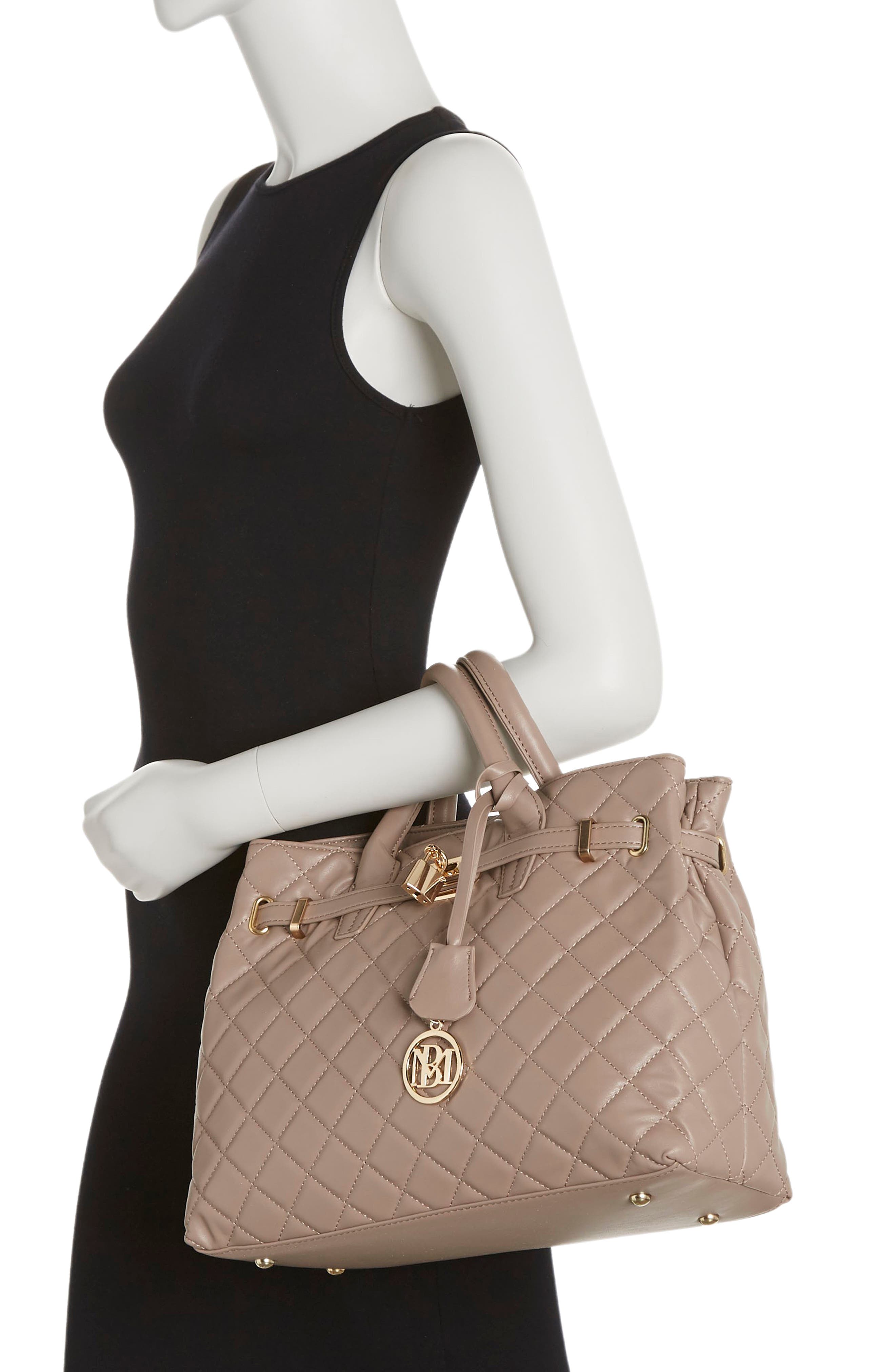 Badgley Mischka Collection Large Diamond Quilted Tote Bag, Alternate, color, Taupe