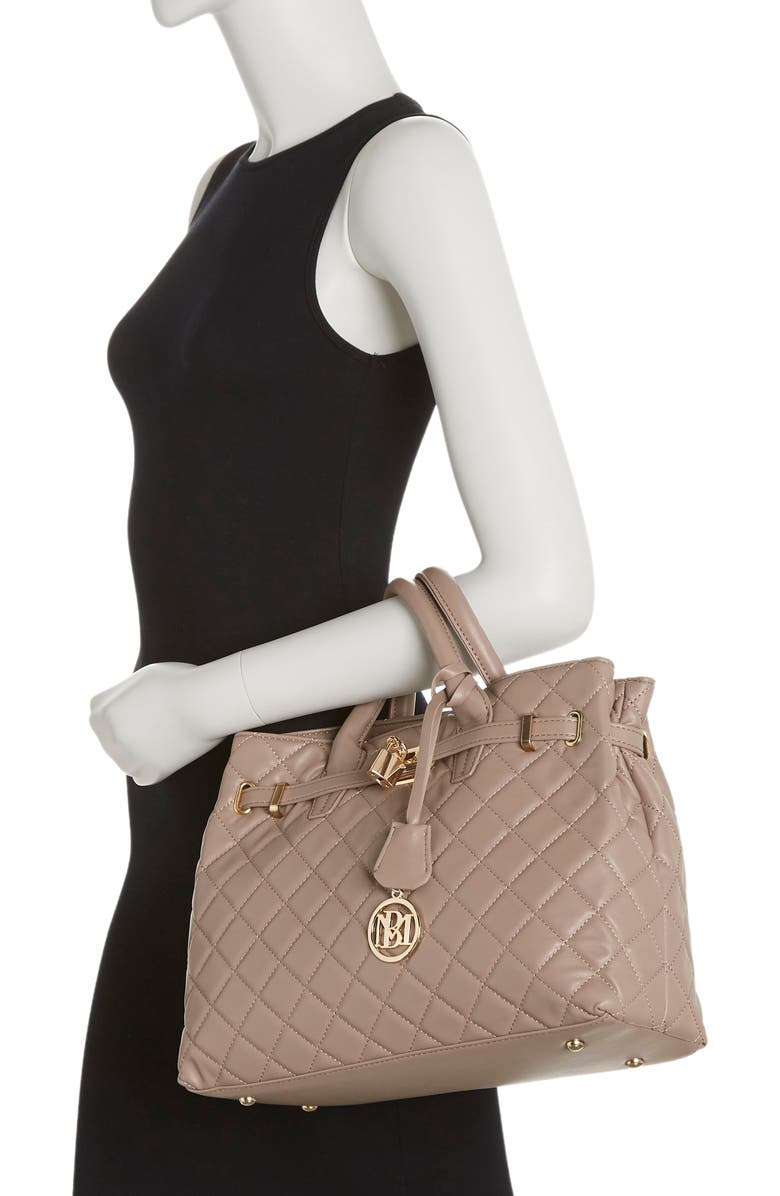 Badgley Mischka Collection Large Diamond Quilted Tote Bag, Alternate, color, Taupe