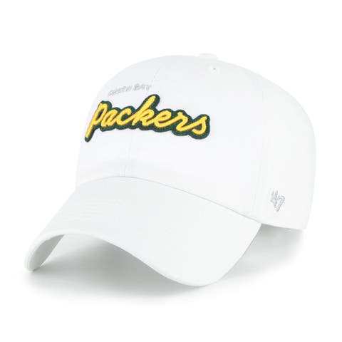 Women's '47  White Green Bay Packers Trendy Script Clean Up Adjustable Hat